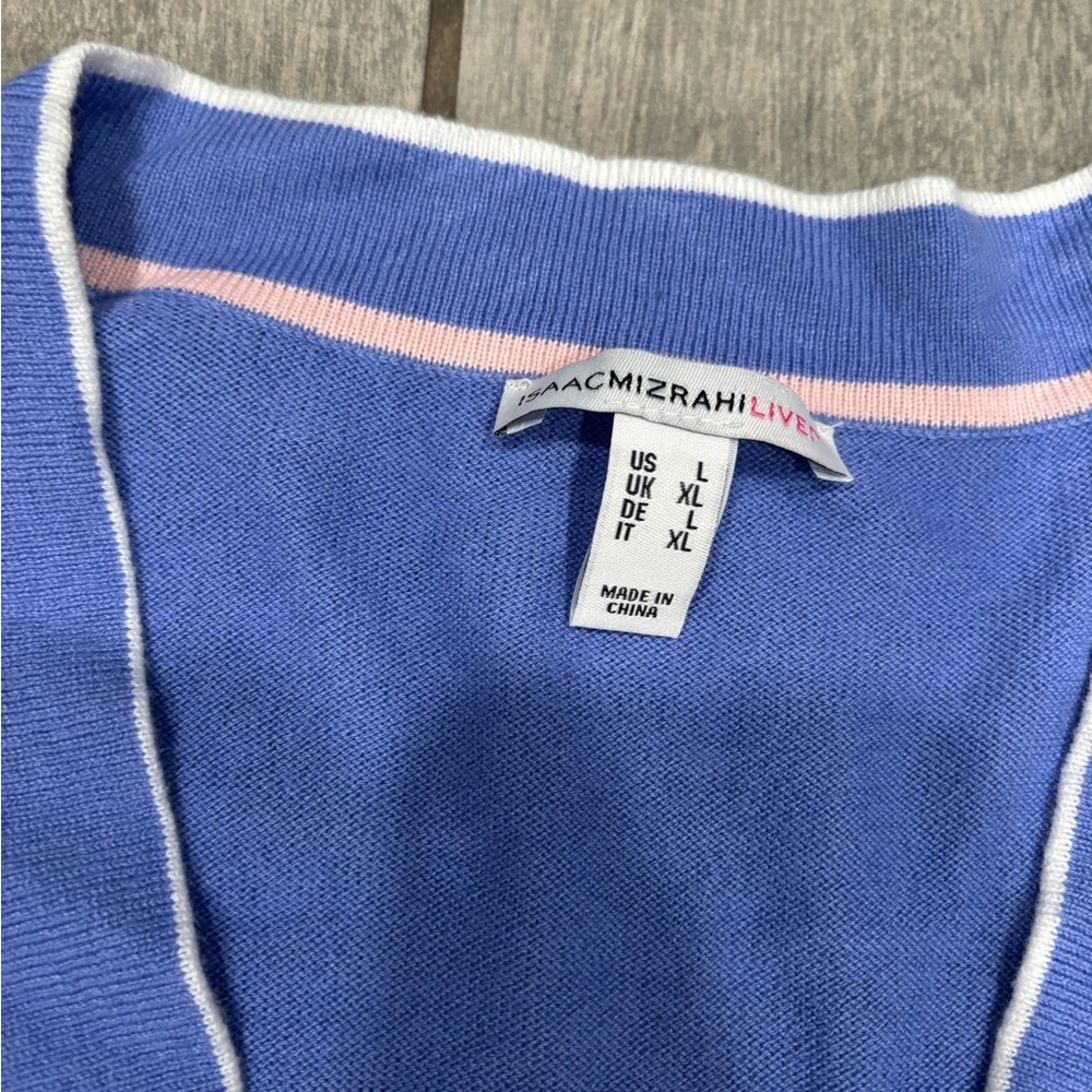 Isaac Mizrahi Live! Relaxed Sweater Cardigan with Tipped Trim Periwinklekle - Picture 4 of 6